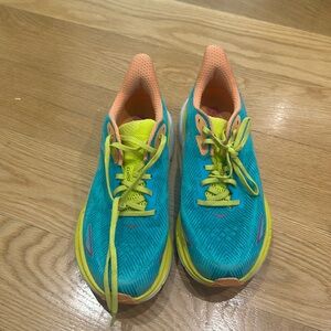 Hoka Athletic Shoes in Teal and Neon Yellow